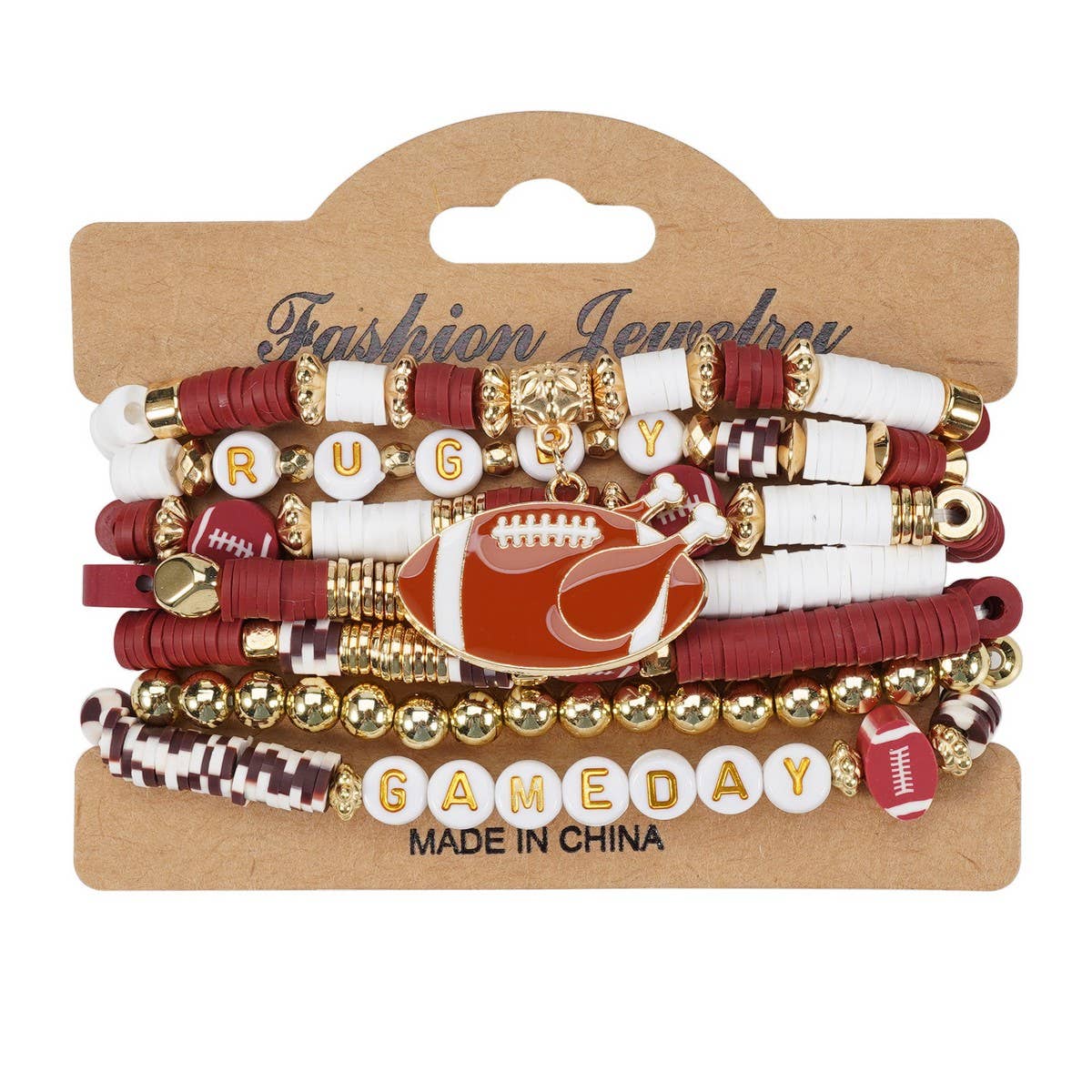 CWMM10459_FOOTBALL MOM GAME DAY BEADED ELASTIC BRACELET