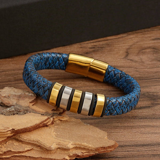 LAKE BLUE LEATHER MAGNET BUCKLE BRACELET