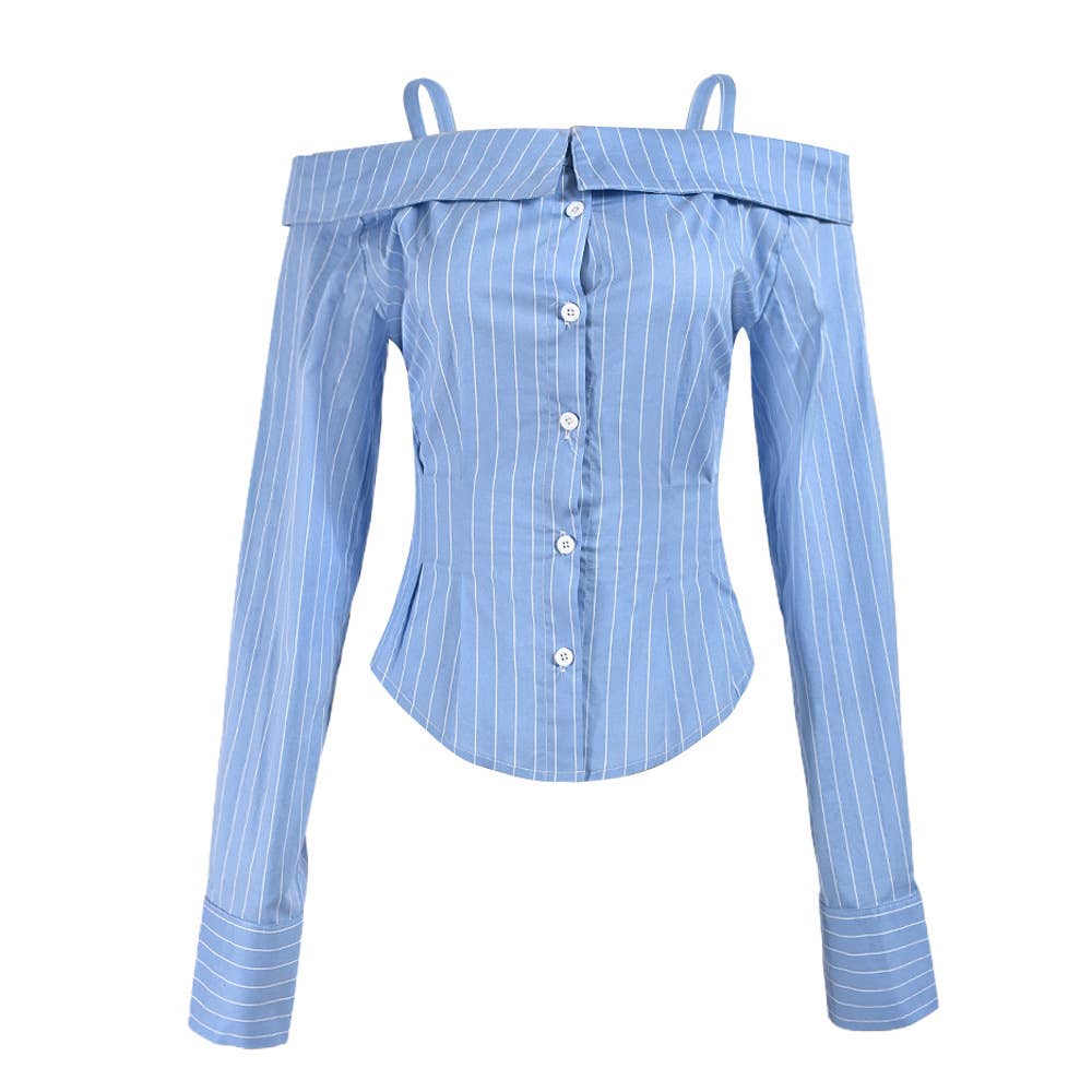 Fitted striped one-shoulder cropped shirt