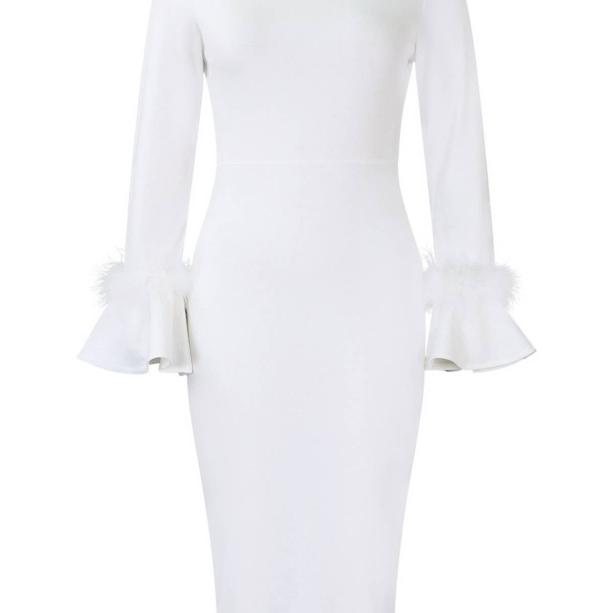 FASHION SOLID COLOR HIPWRAPPED FLARED SLEEVE DRESS_CWDMD3663