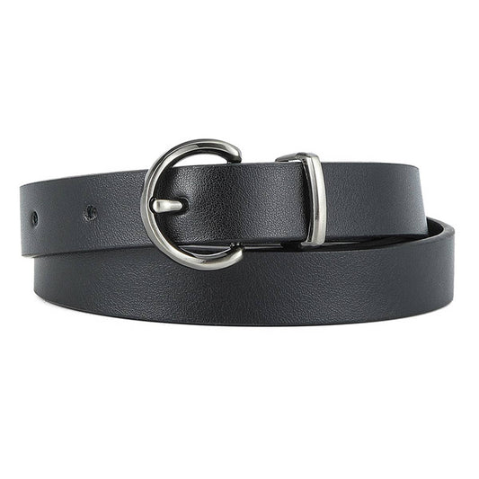 SILVER ROUND PIN BUCKLE PU LEATHER BELT
