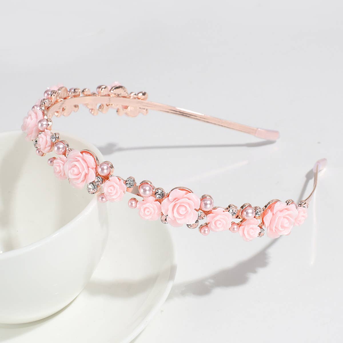 IMITATION PEARL RHINESTONE ROSE HEADBAND