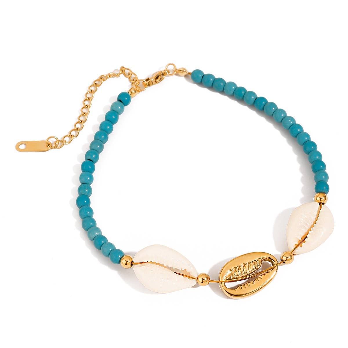 Trendy Shell Blue Stone Bracelet, 18K Gold Steel