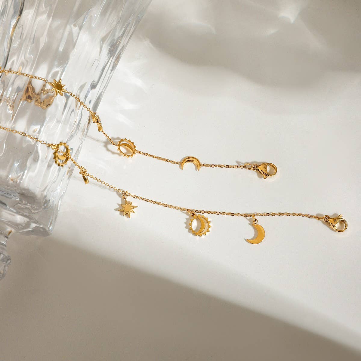 18K Gold Moon & Star Tassel Bracelet with Crystals_CWAJE4662