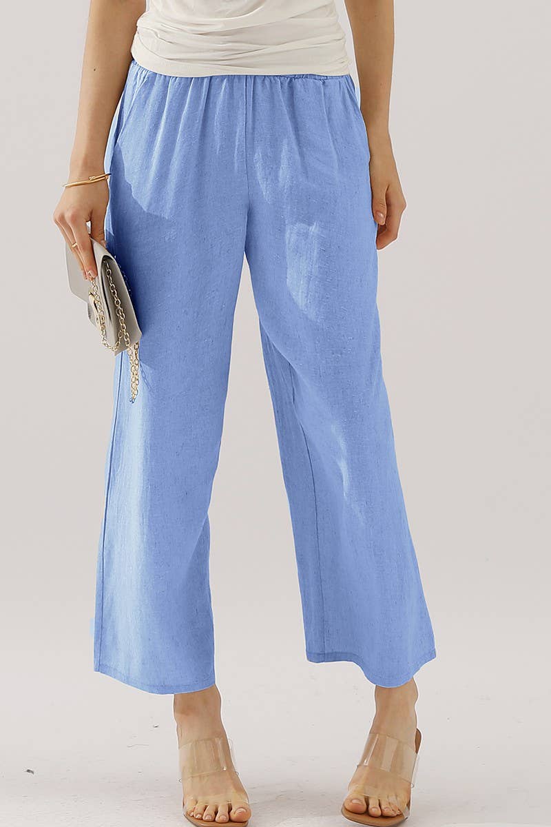CWBLP416_EASY PULL ON LINEN CAPRIS PANTS WITH SIDE POCKET