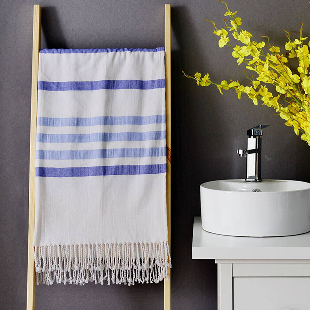 Lightweight Cotton Striped Beach Towel with Tassels