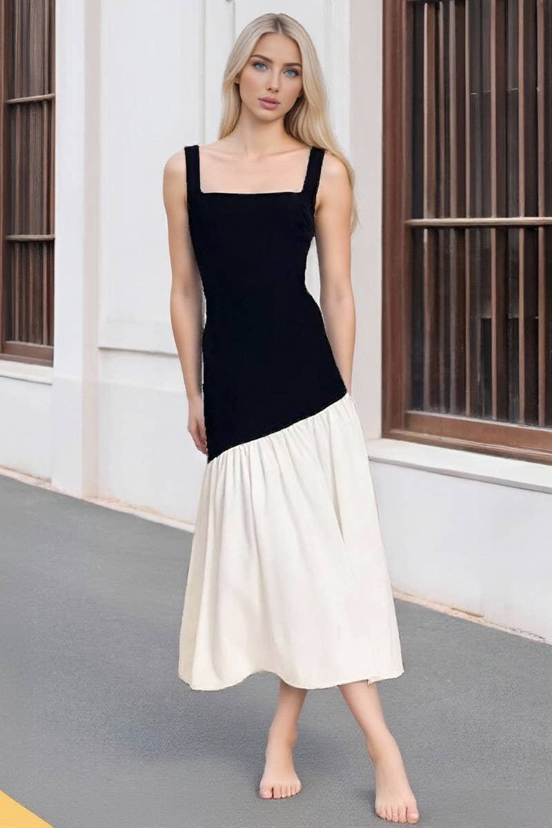 CWDMD6422_COLORBLOCK OFF SHOULDER SLEEVELESS MAXI DRESS