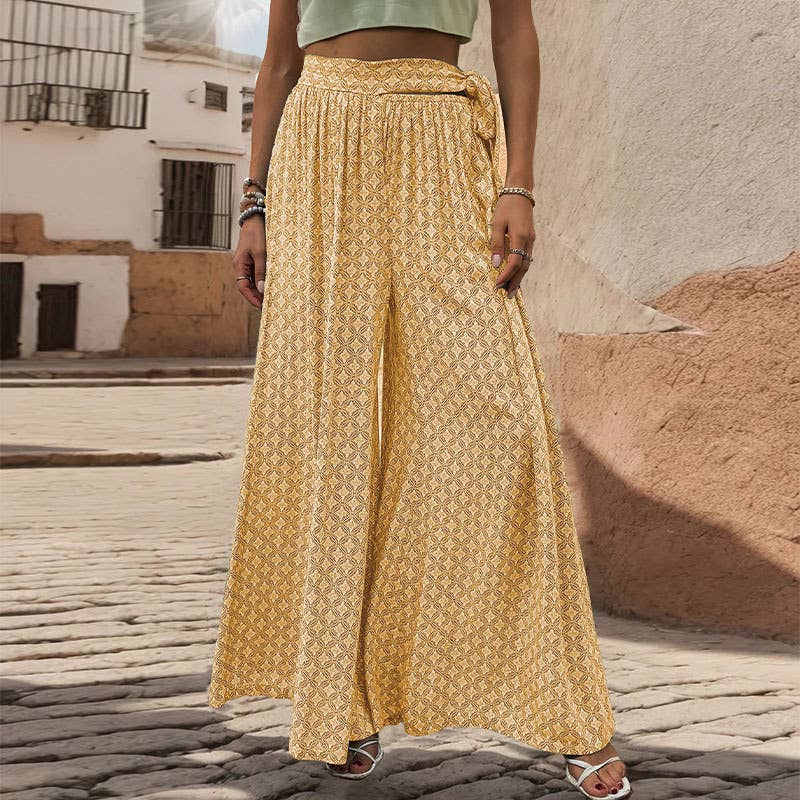 Lace-up high-waisted printed trousers