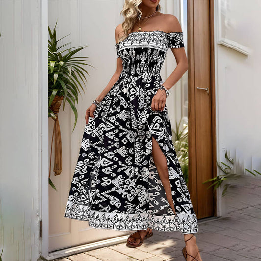 ETHNIC STYLE WITH A LINE NECK SPLIT DRESS