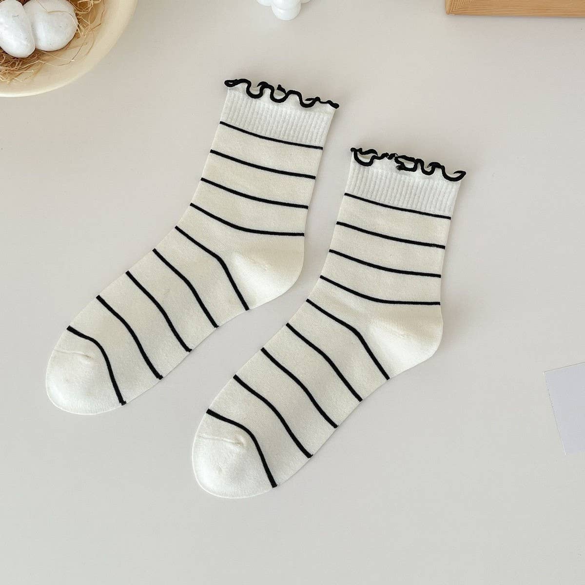 Cute Dots, Stripes,Bow Ruffle White Crew Socks