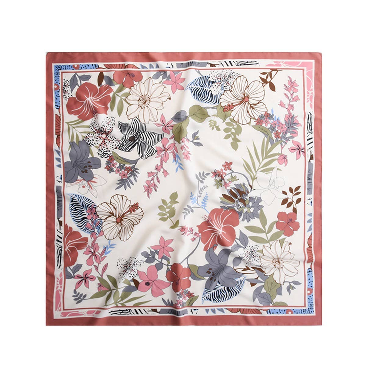 FLORAL PATTERN LARGE SQUARE SILK FEELING SCARF