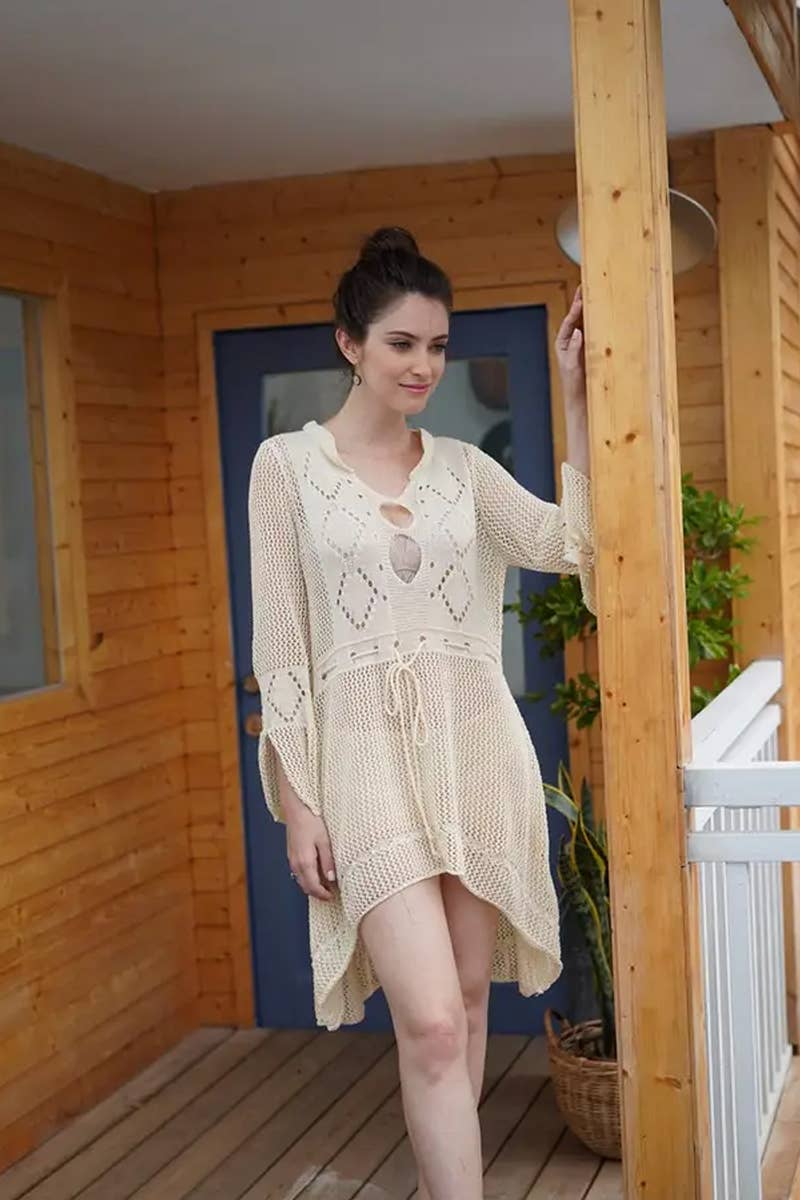 CWDSD7356_HOLLOW CROCHET BEACH VACATION KNIT CARDIGAN