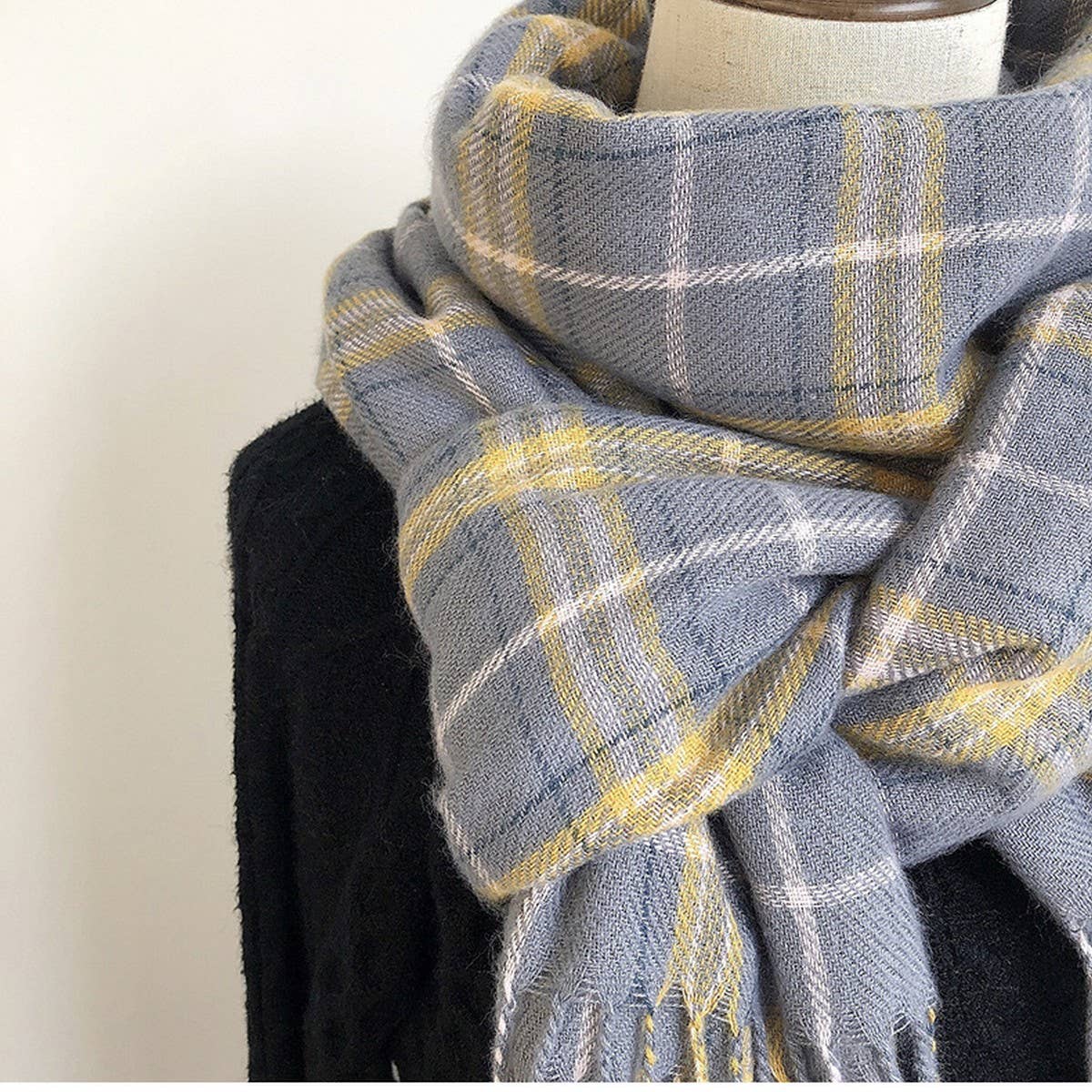 Plaid Faux Cashmere Scarf-Cozy Fringe Winter Wrap_CWASC1459