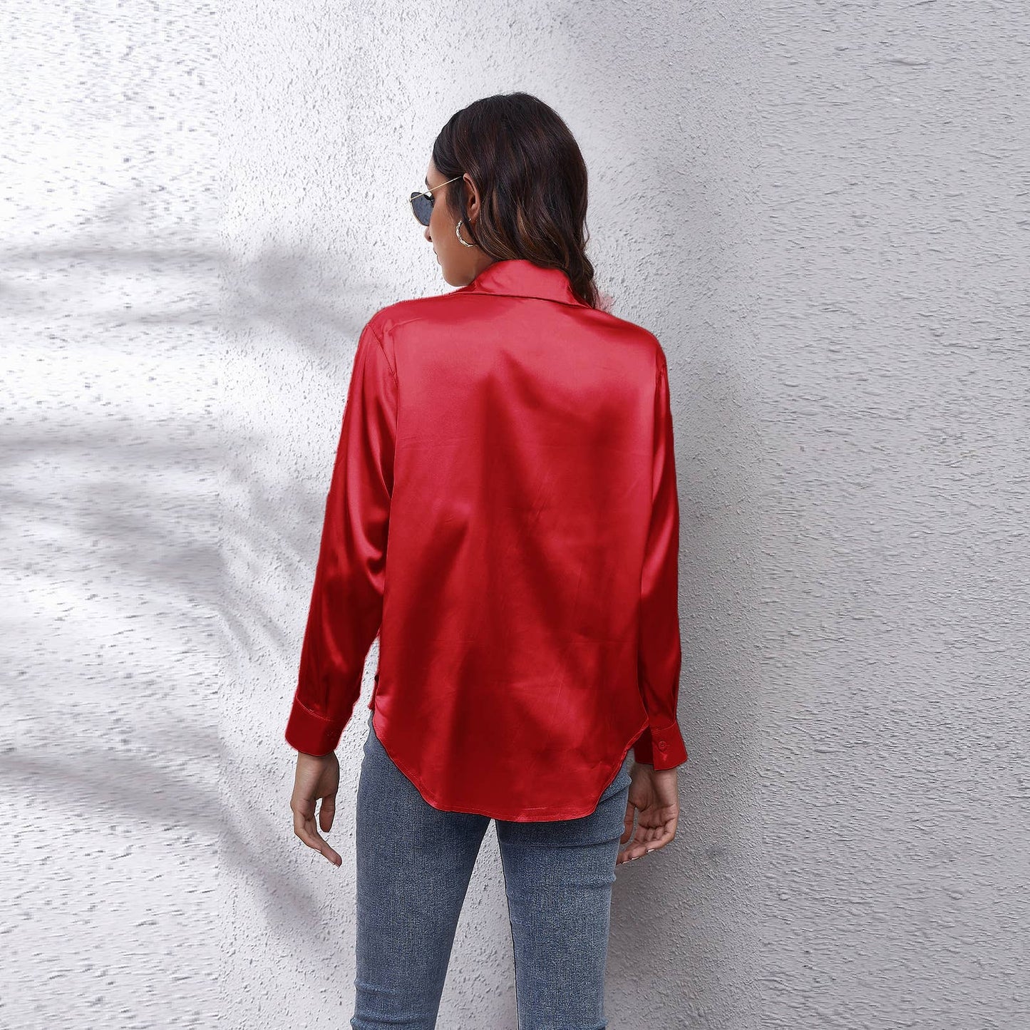 Satin silk long-sleeved shirt