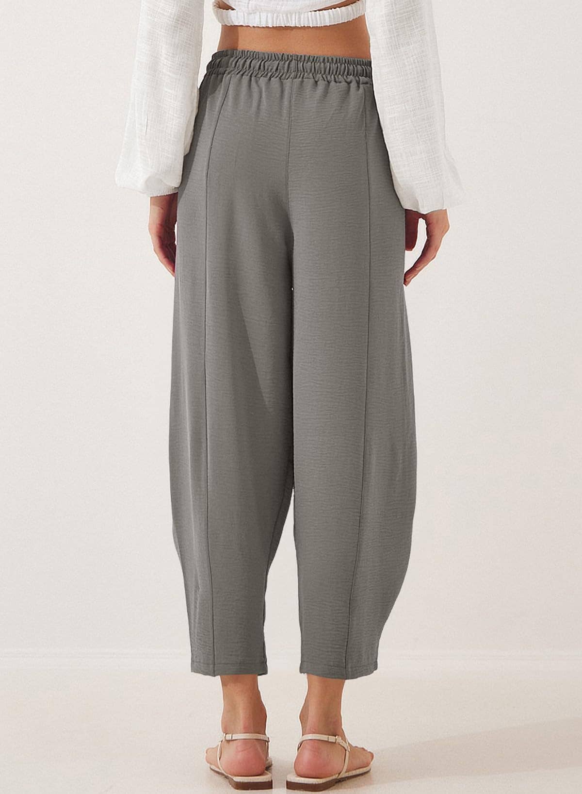 High-waisted loose casual pocket nine-inch pants