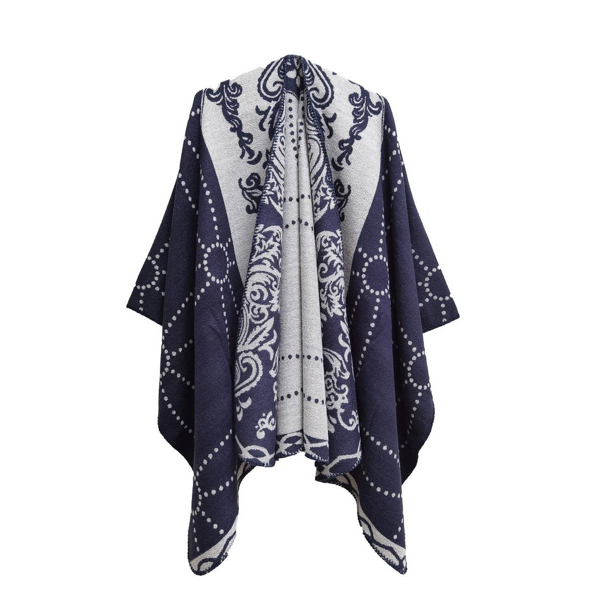 WOMEN COLOR BLOCK SHAWL WRAP OPEN FRONT PONCHO