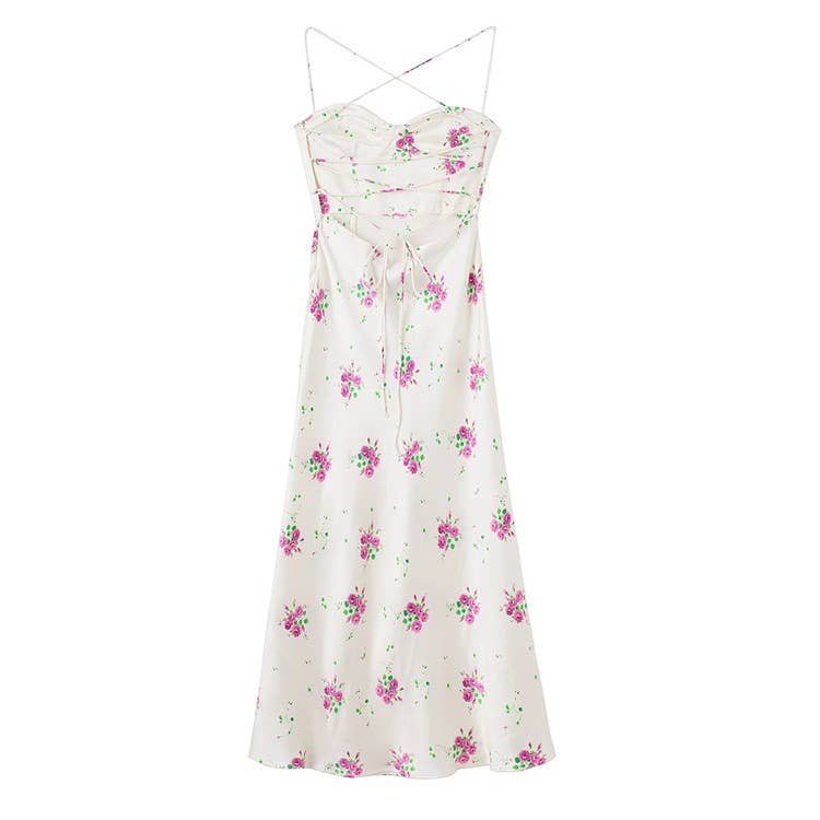 Strapless collar print cross-strap halter dress