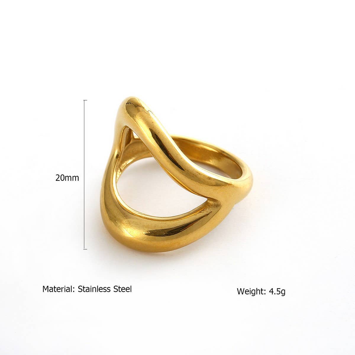 Trendy 18K Gold Plated Steel Statement Ring