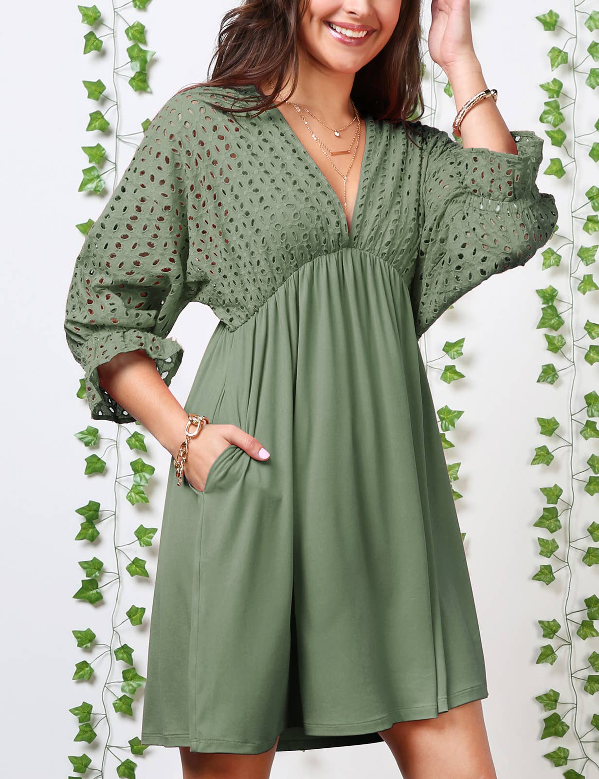 WOMEN DEEP V LOOSE SHORT DRESS_CWDSD10367