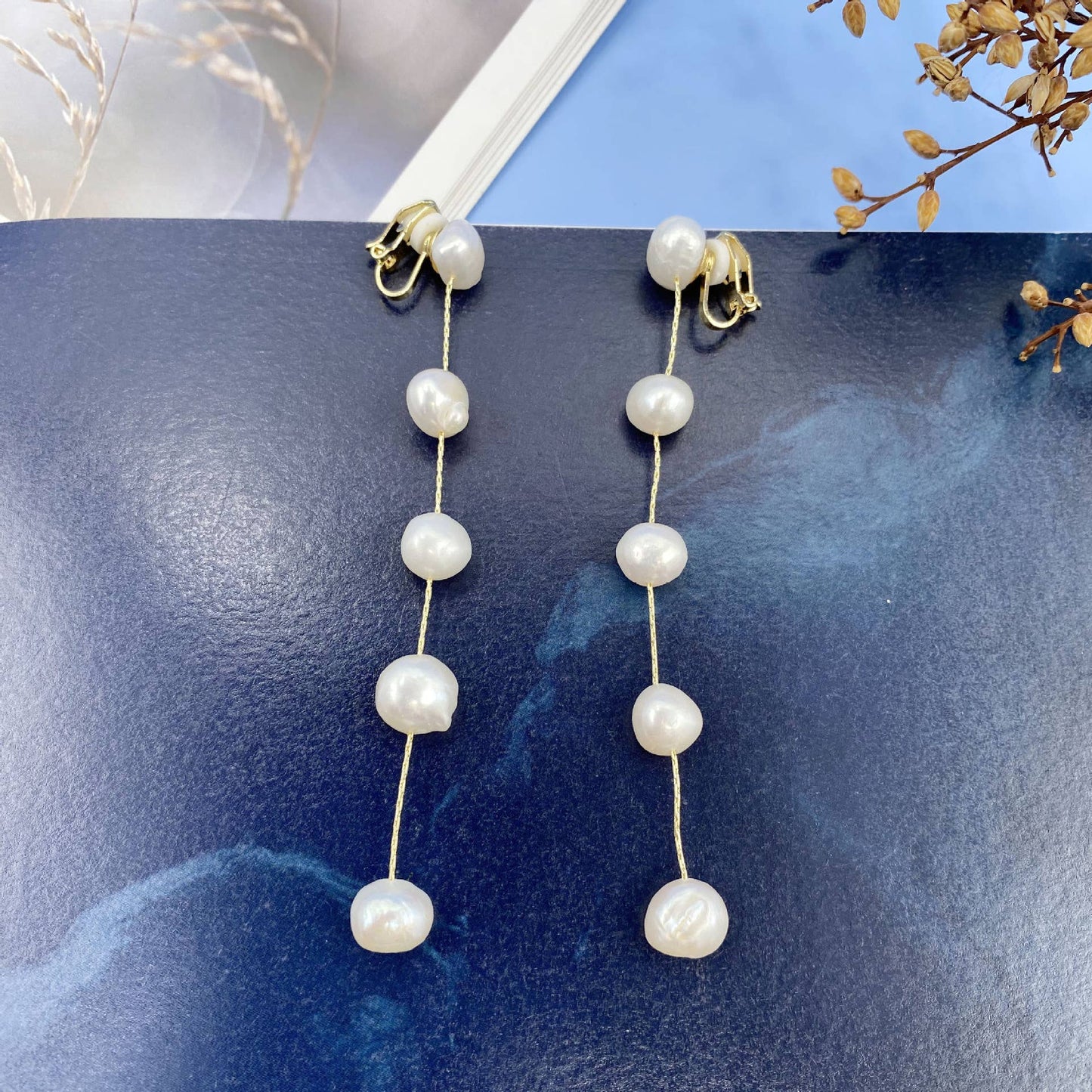 S925 Silver needle natural pearl long earrings