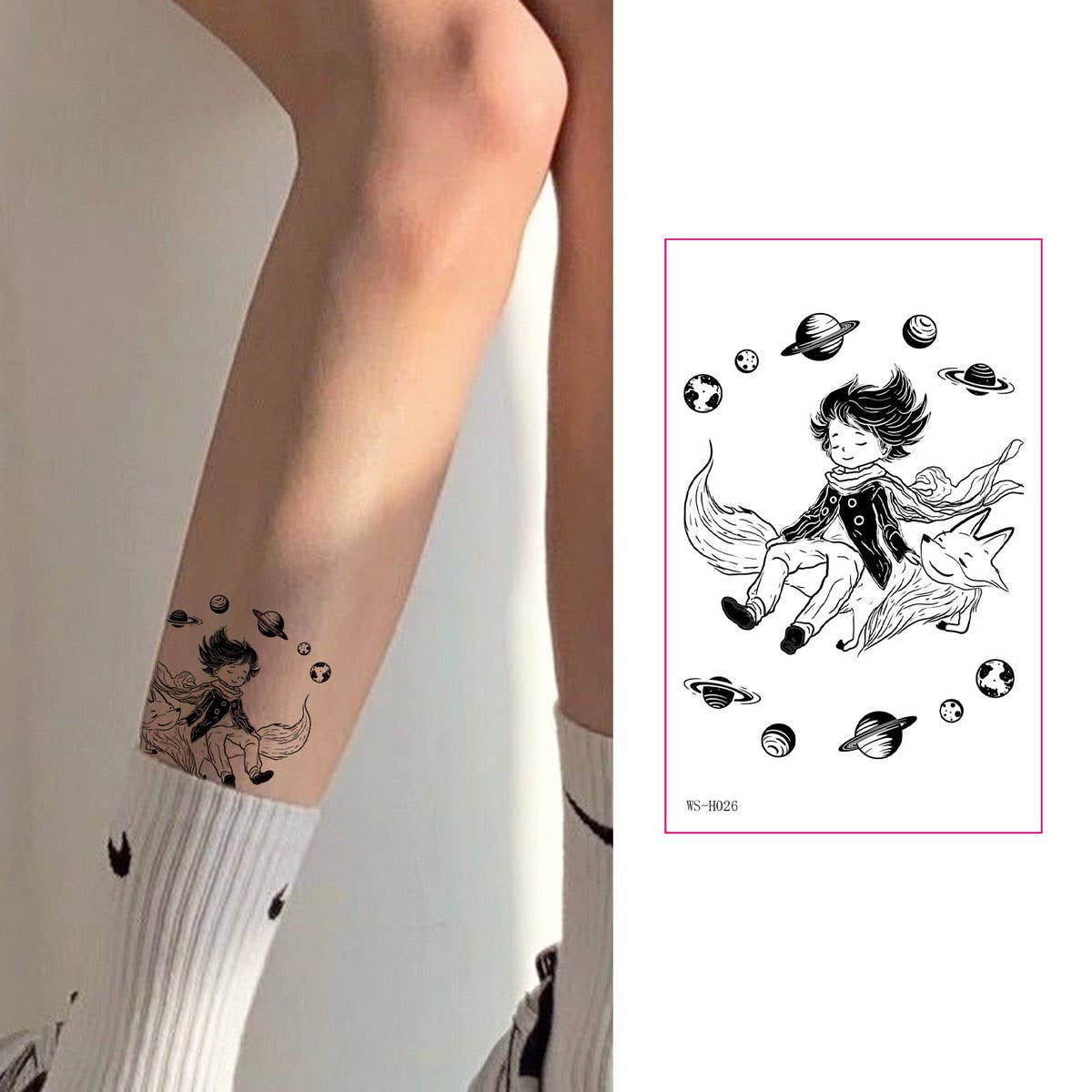 Prince Boy Rose Fox Planet Tattoo Stickers_CWMM8267