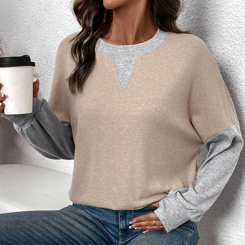 Round-neck color-blocking casual sweatshirt