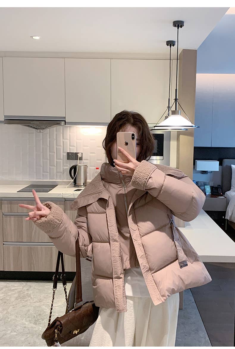 Thickened fleece patchwork cotton-padded jacket