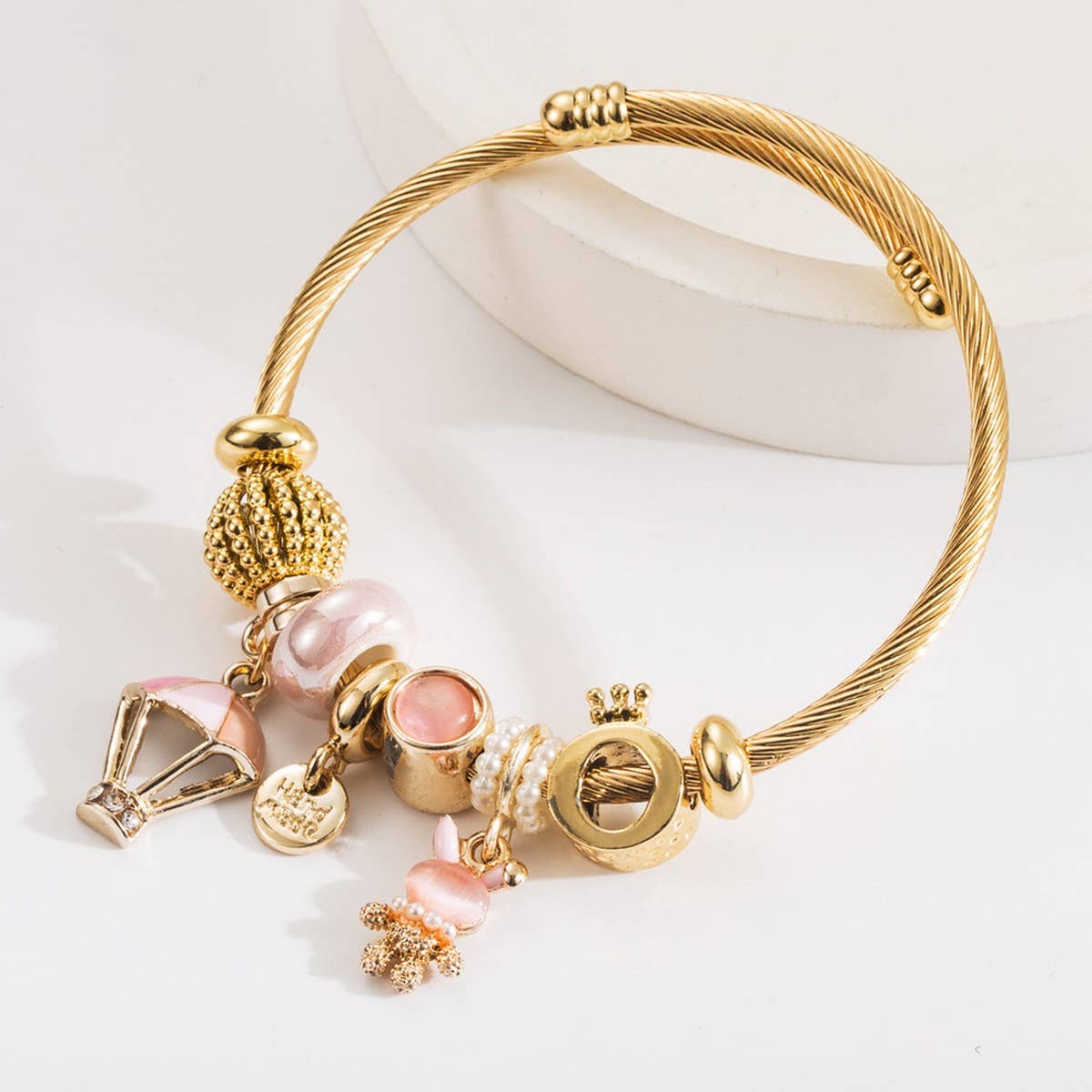 Rhinestone Balloon & Bunny Alloy Bracelet