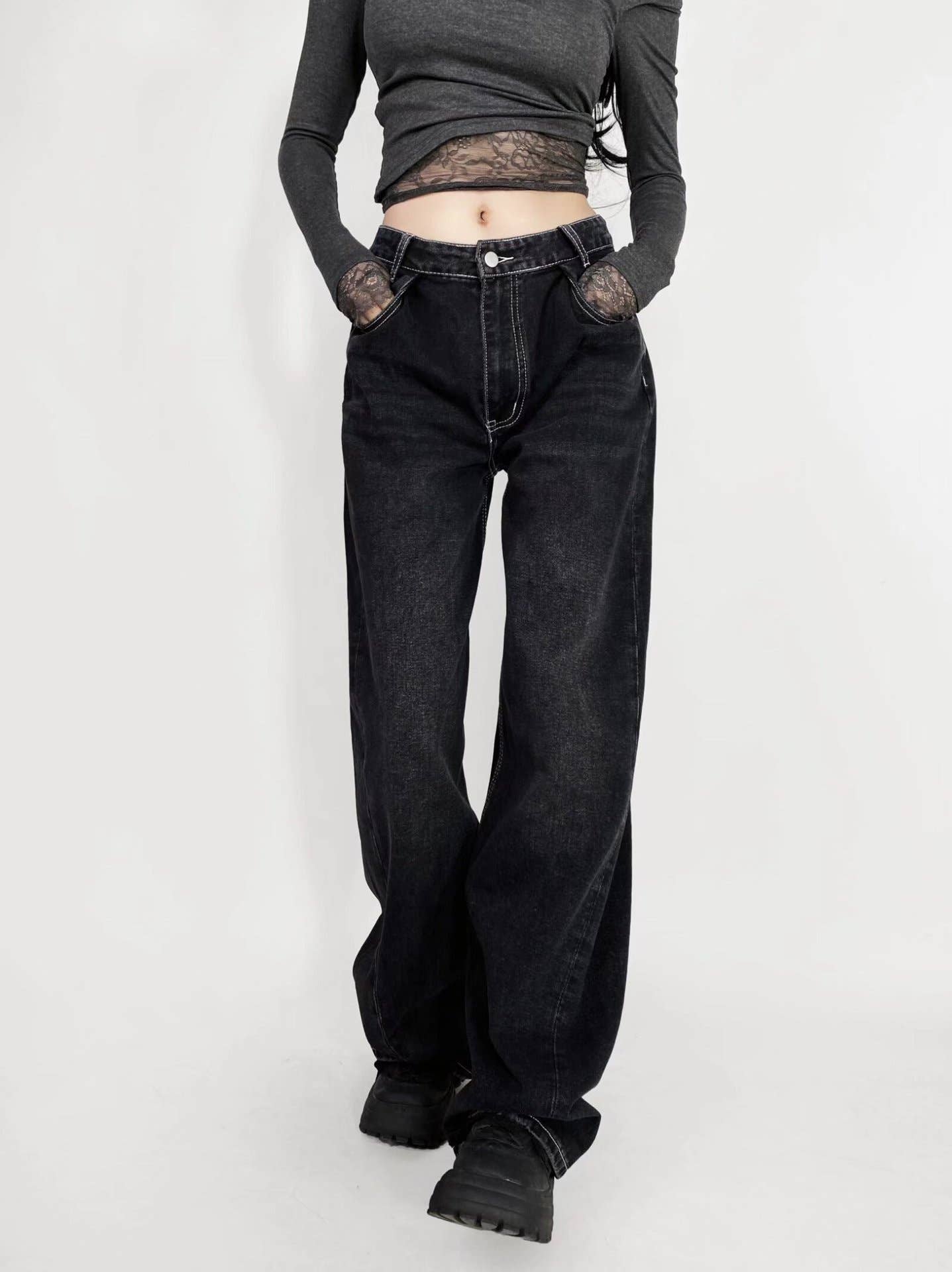 Tide wash polish white pleated micro-cone jeans