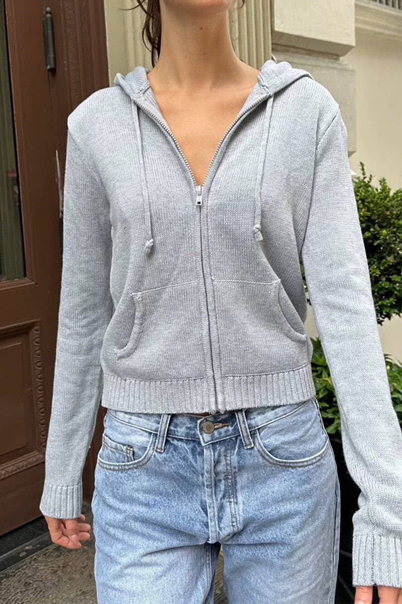 CWOCAL00752_SOLID ZIP UP HOODED KNIT CARDIGAN