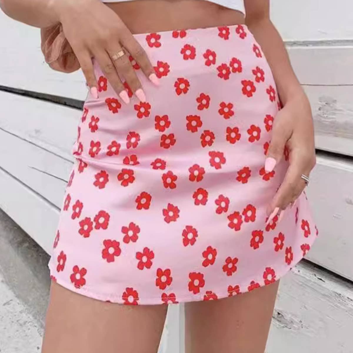 HIGH WAISTED SATIN PRINTED FLORAL LEOPARD SKIRT_CWBSS0152