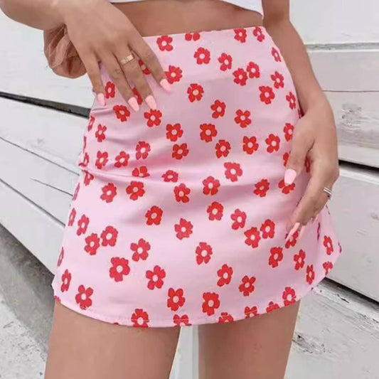 HIGH WAISTED SATIN PRINTED FLORAL LEOPARD SKIRT_CWBSS0152