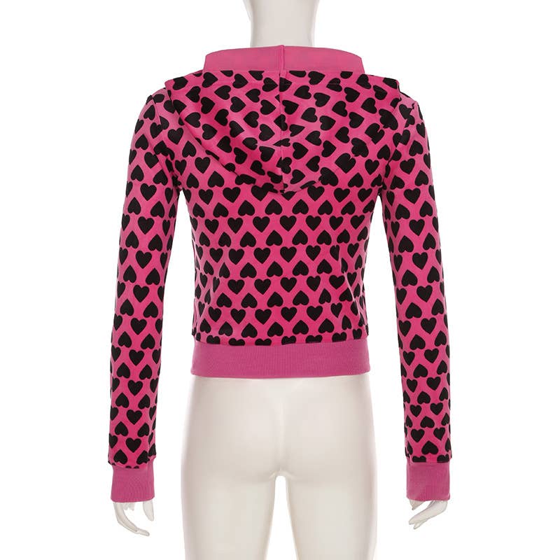 Y2K LOVE PRINTED SUEDE PERSONALITY ZIPPER HOODIE