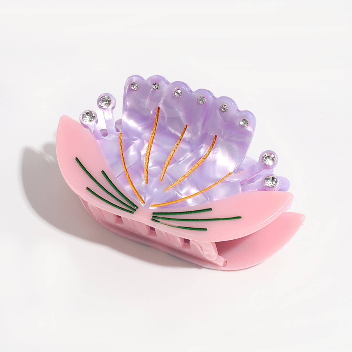 Elegant Rhinestone Lotus Flower Hair Claw, Casual