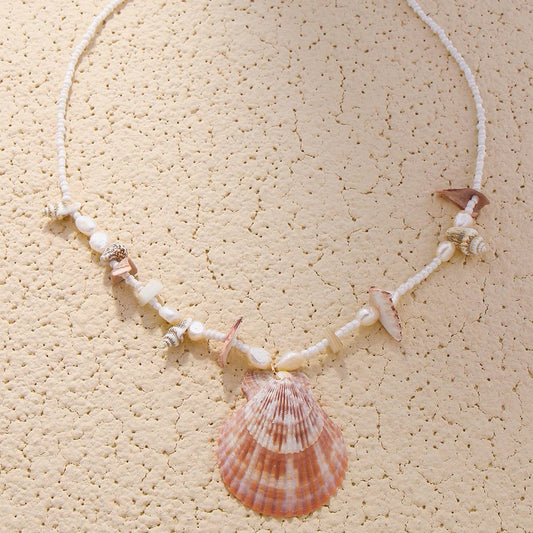 BEACH SHELL OCEAN SCALLOP PENDANT NECKLACE_CWAJE1561