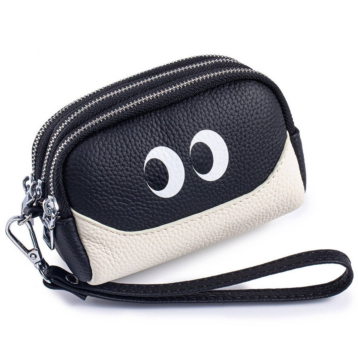 Cute Mini Leather Wristlet ? Triple Zipper Pouch_CUAB00380