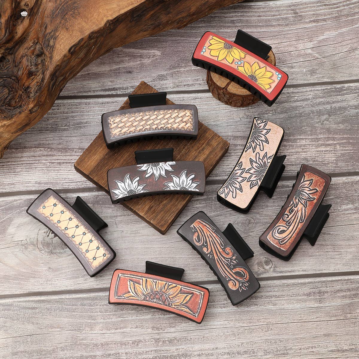 Sunflower PU Leather Hair Claw, Western Style