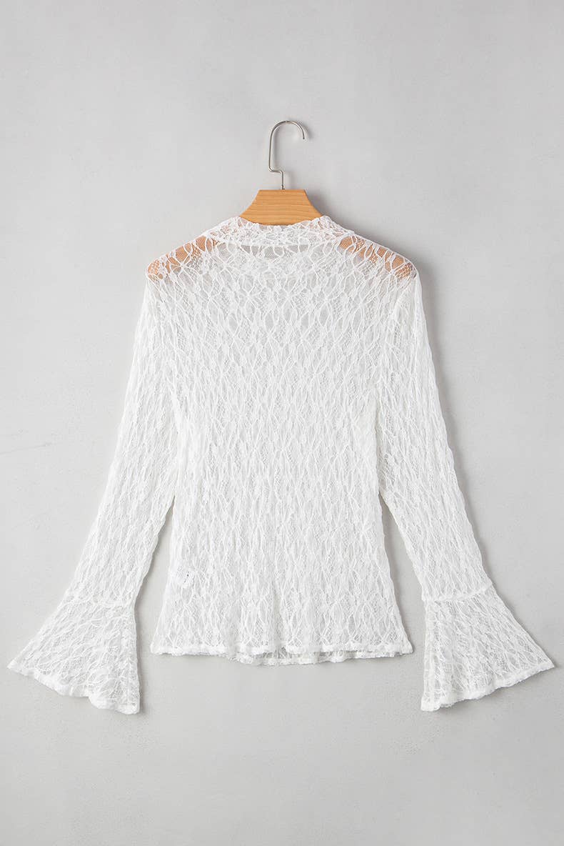 Hollowed-out semi-high-neck lace top