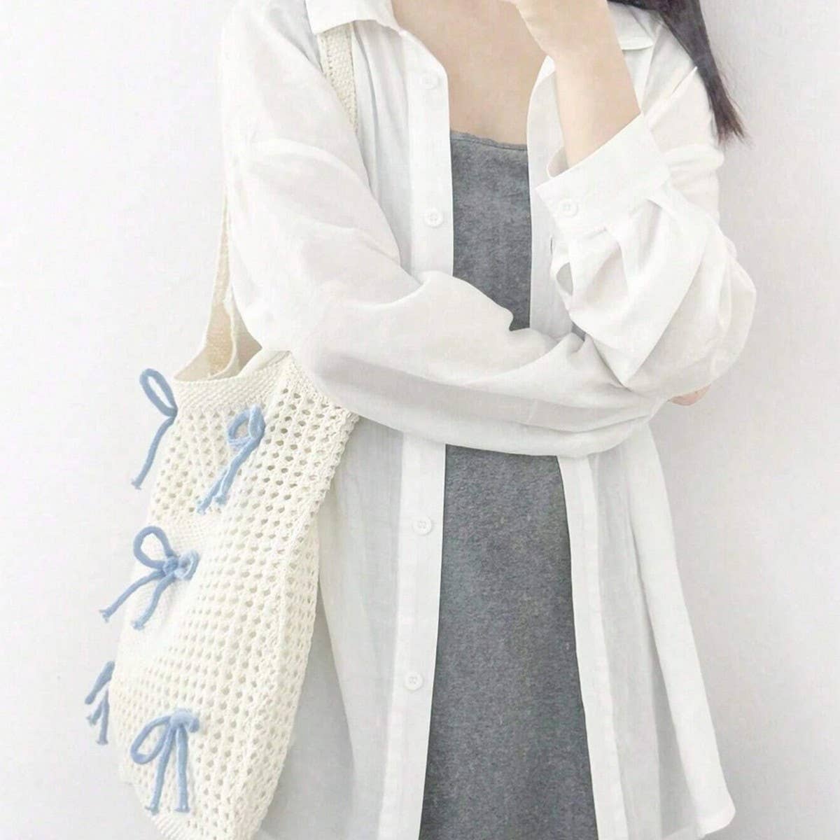 CWAB5058_SIMPLE BOW ELEMENT KNITTED SHOULDER BAG