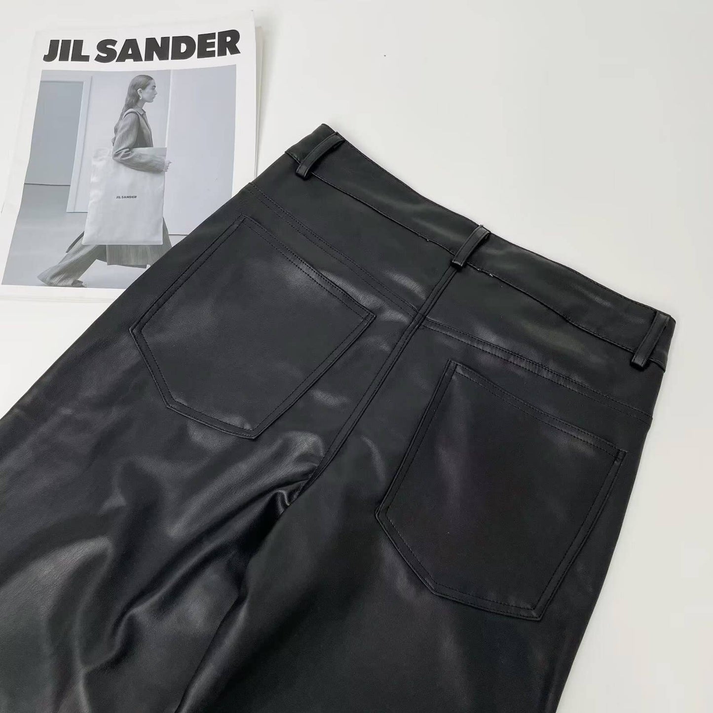 FASHION HIGH WAIST STRAIGHT TUBE PU LEATHER PANTS