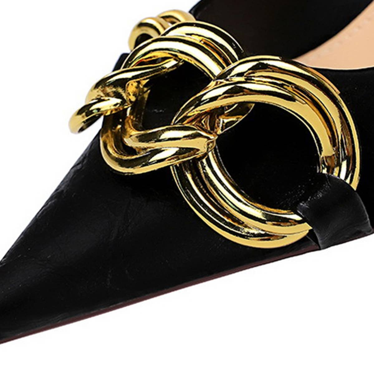 SHALLOW-MOUTHED POINTED METAL BUCKLE HIGH HEELS