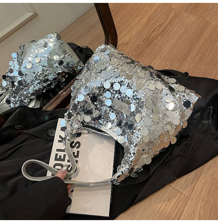 Fashionable sequined large-capacity handbag
