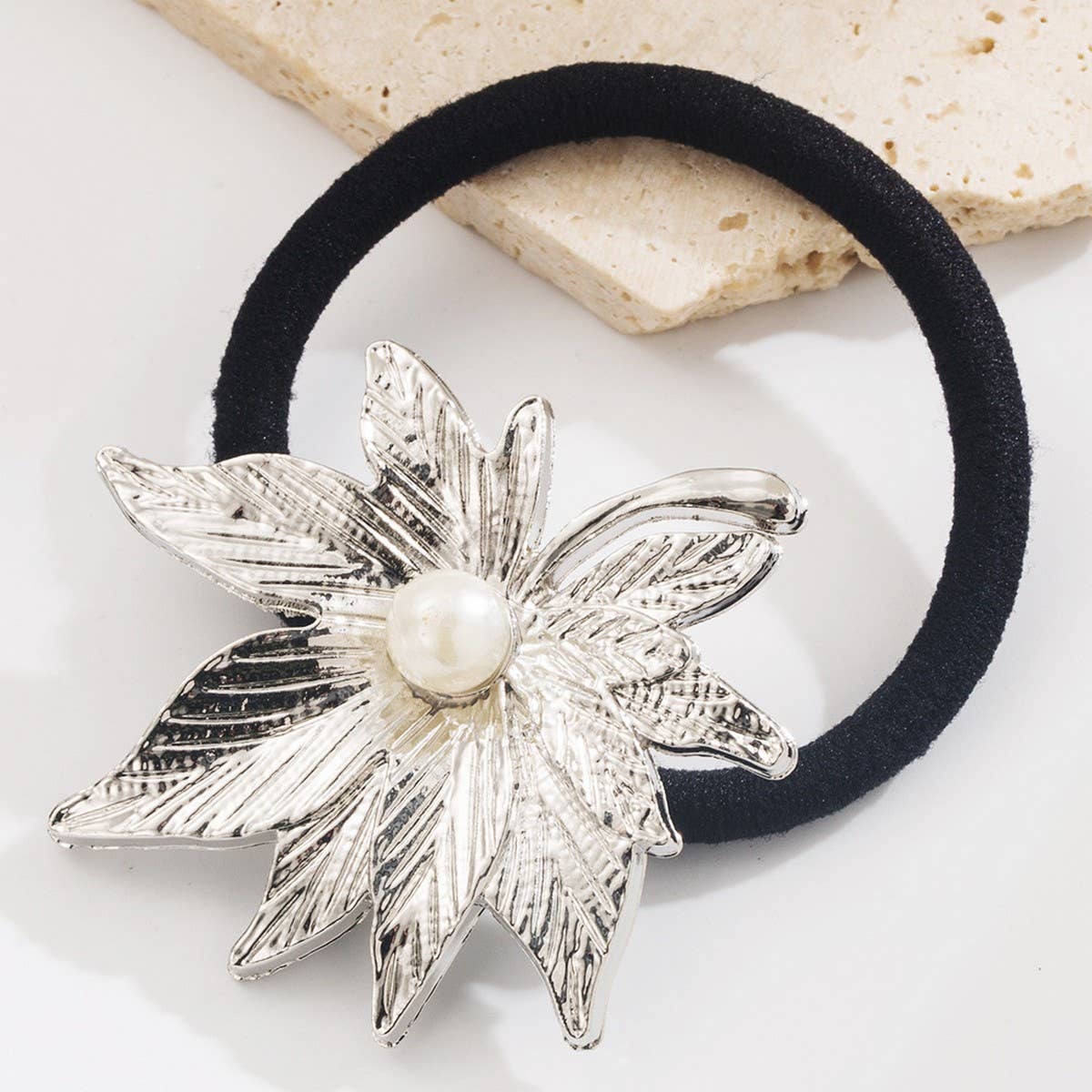 Metal Leaf Flower Elastic Hair Tie for Women