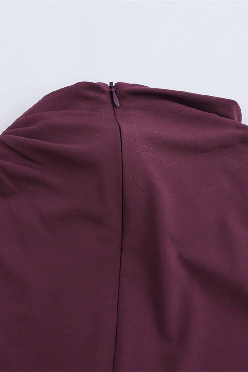 CWDMD4183_SOLID COLOR HALF TURTLENECK LONG PLEATED DRESS