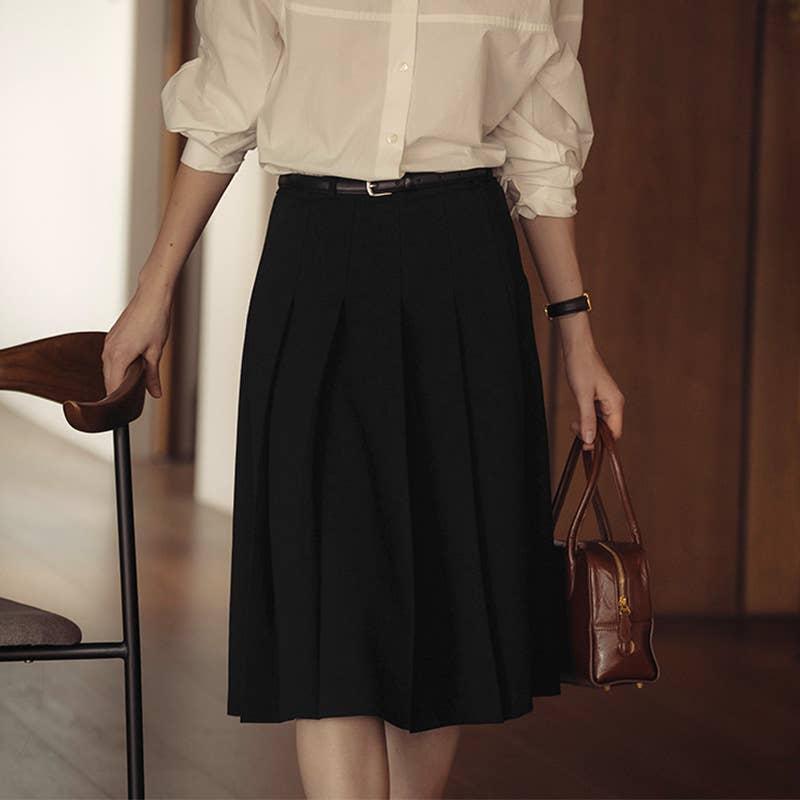 Pleated draping feeling retro high waist skirt