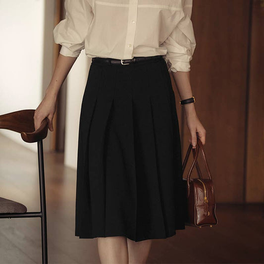 Pleated draping feeling retro high waist skirt