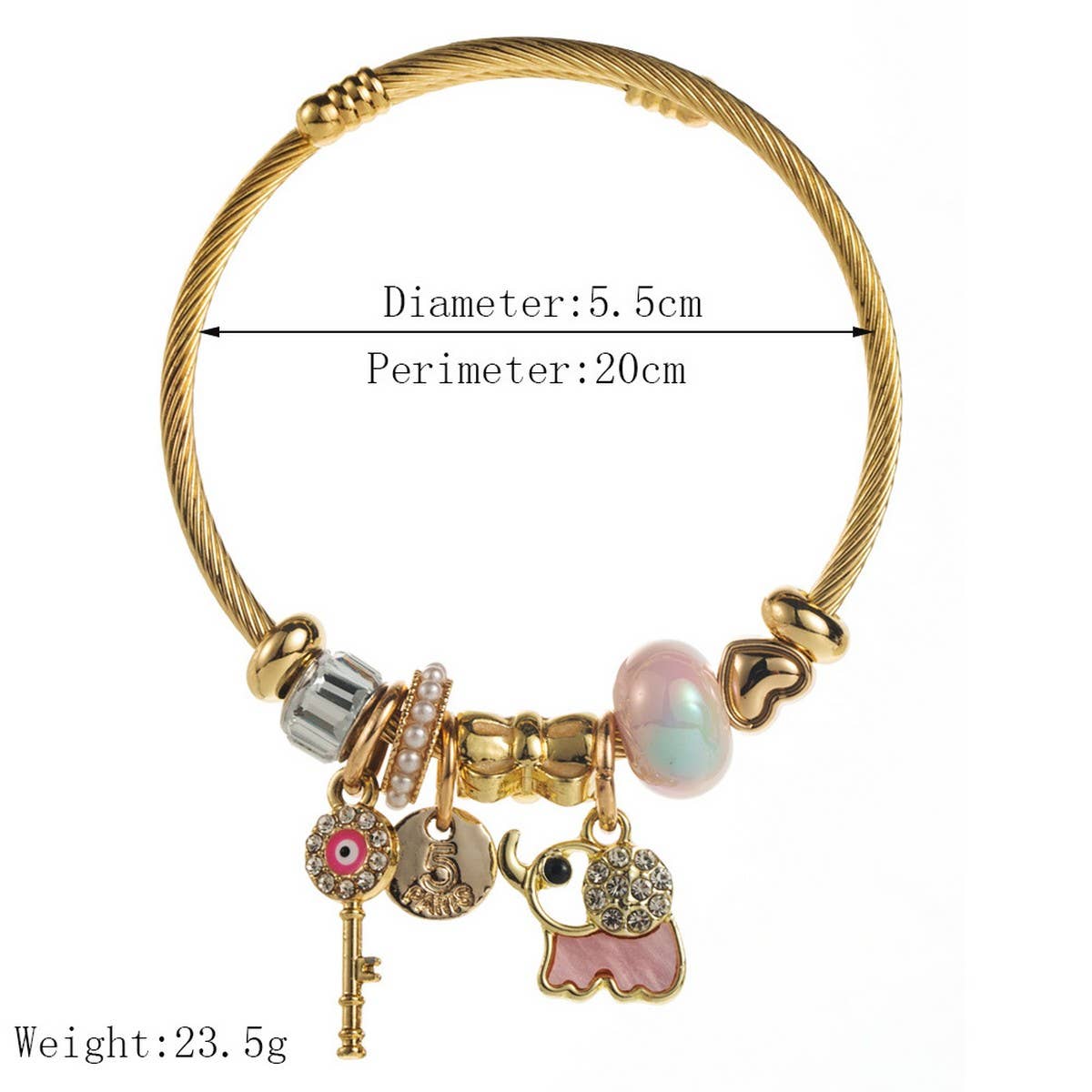 Personalized Elephant Charm Titanium Bracelet_CWMM8607