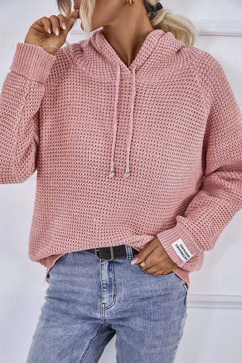 CWOHOL0399_Casual V-Neck Hoodie Long Sleeve Sweater