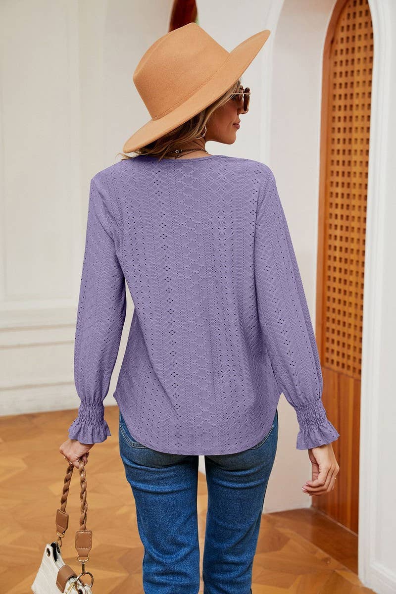 Cwtbll2389_V-Neck Lace Stitching Long-Sleeved Pullover