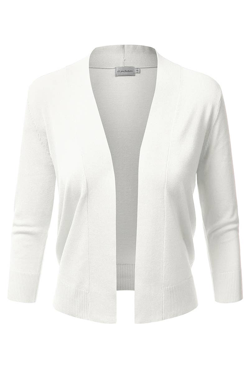 AWOCAS074_Basic 3/4 Sleeve Open Front Cropped Cardigan